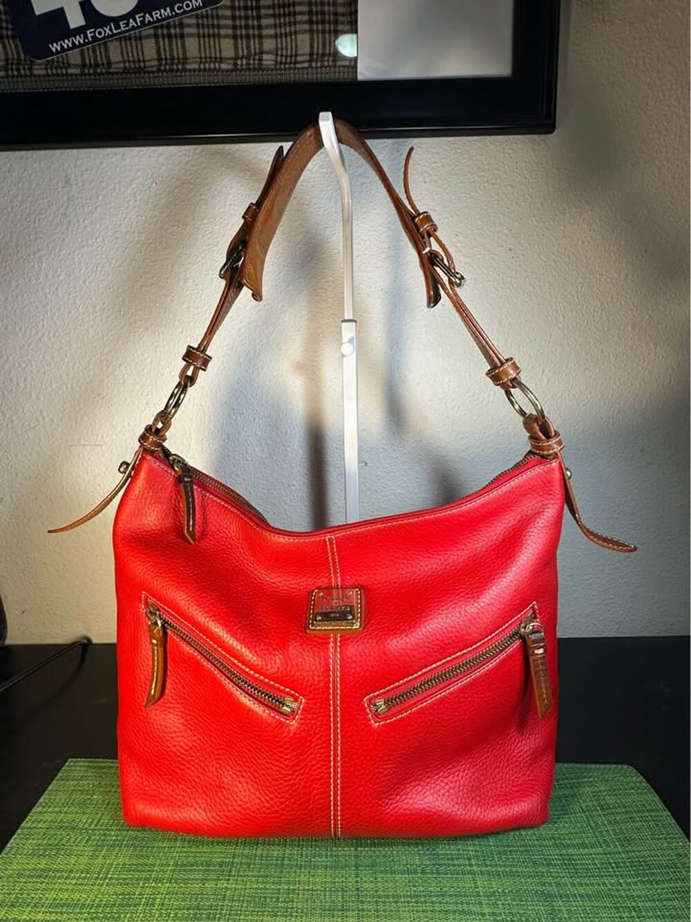 Dooney & Bourke Red Pebbled Leather Cooper Hobo Shoulder Bag